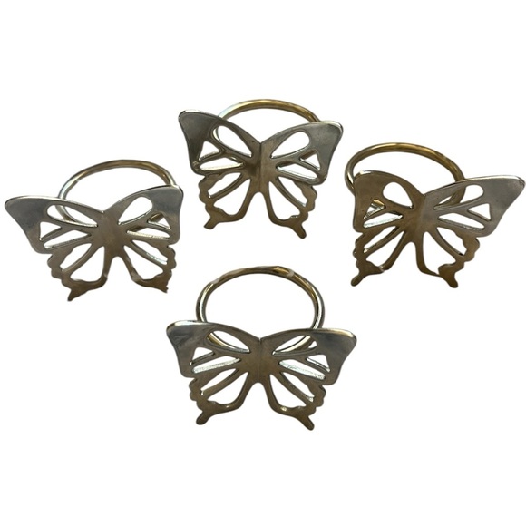 Vintage Butterfly Napkin Rings Silver Metal Set of 4 - Picture 1 of 3